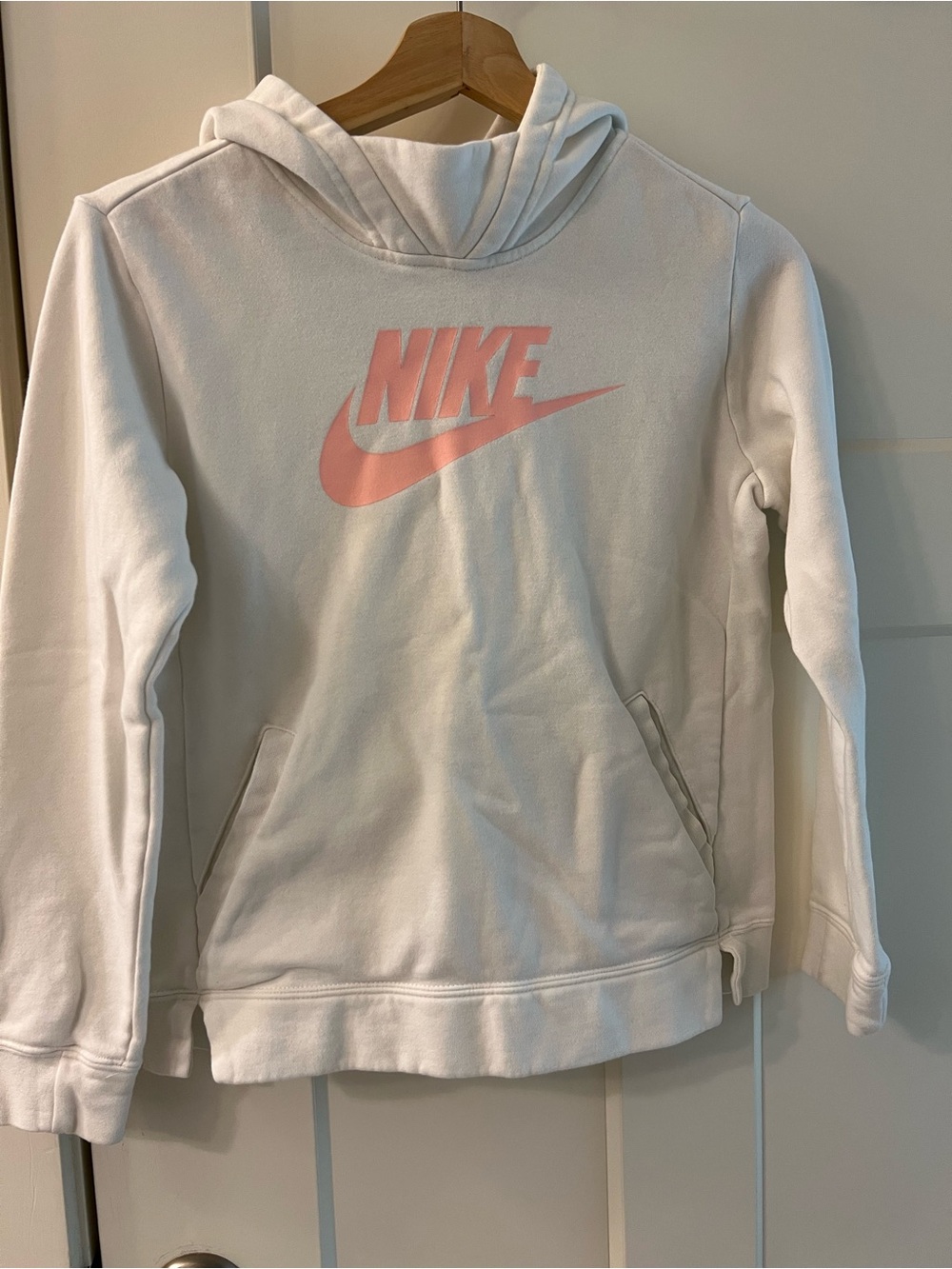 Nike White Kids Hoodie with Pink Logo